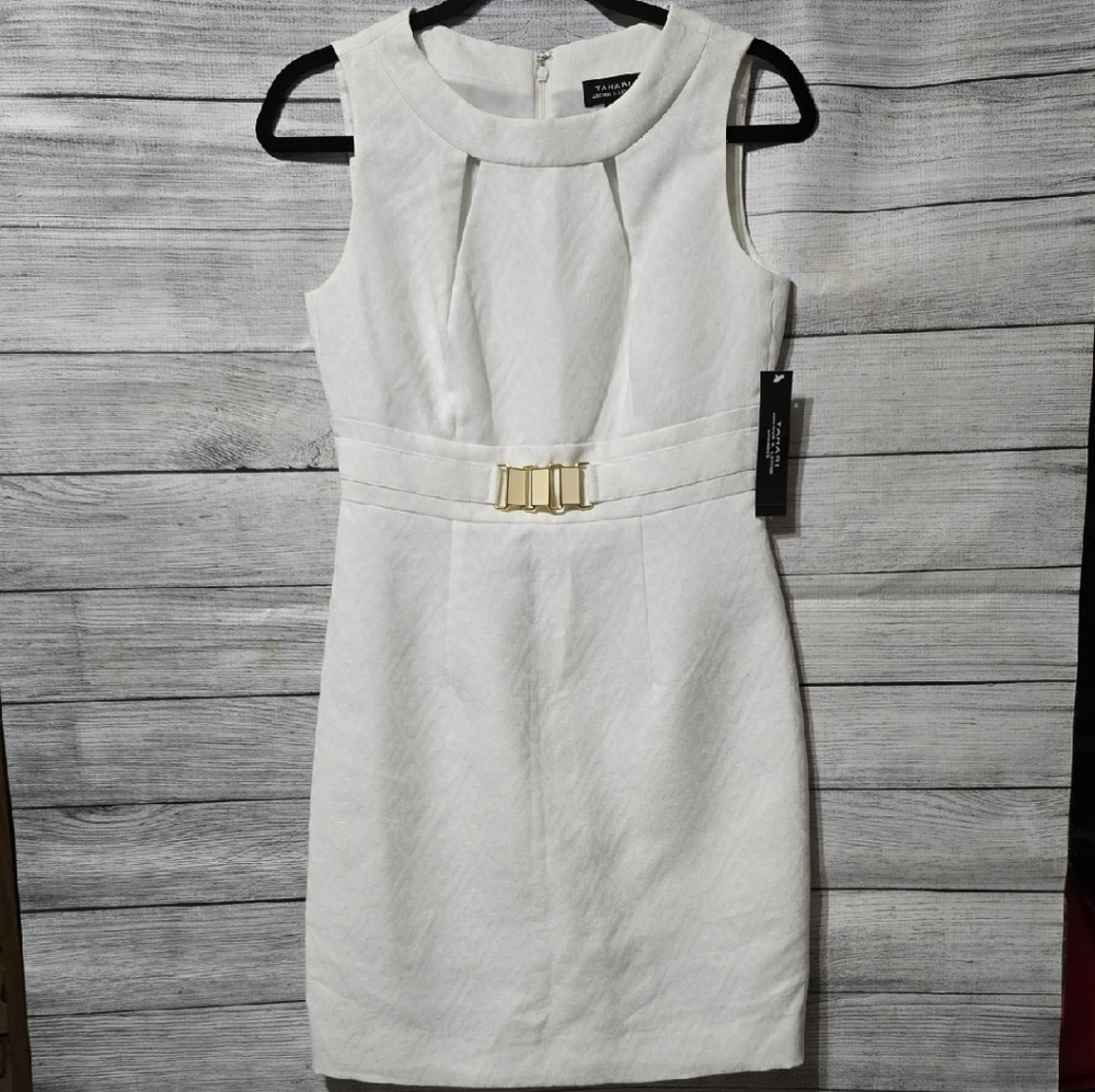 Tahari Classic Cream Mini Dress with Belt